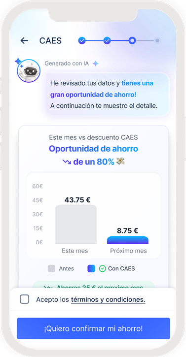 App móvil: el cliente ve su ahorro y lo confirma