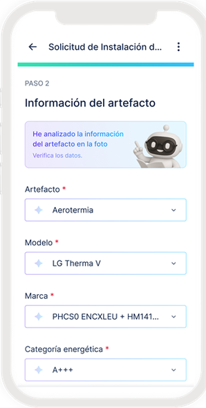 App móvil: datos del equipo instalado rellenados a partir de una foto